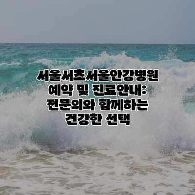 서울서초서울안강병원 예약 및 진료안내: 전문의와 함께하는 건강한 선택